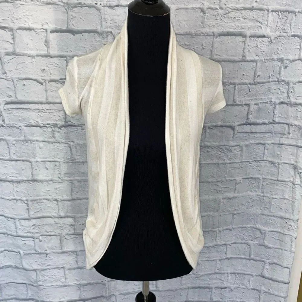 Wet seal open front short sleeve stripe cardigan w/cinch waist cream sz XS